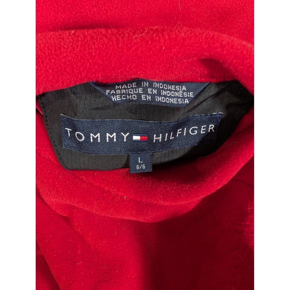Tommy Hilfiger Reversible Fleece Jacket Red Black Hooded Mens Large Vintage - Picture 5 of 14